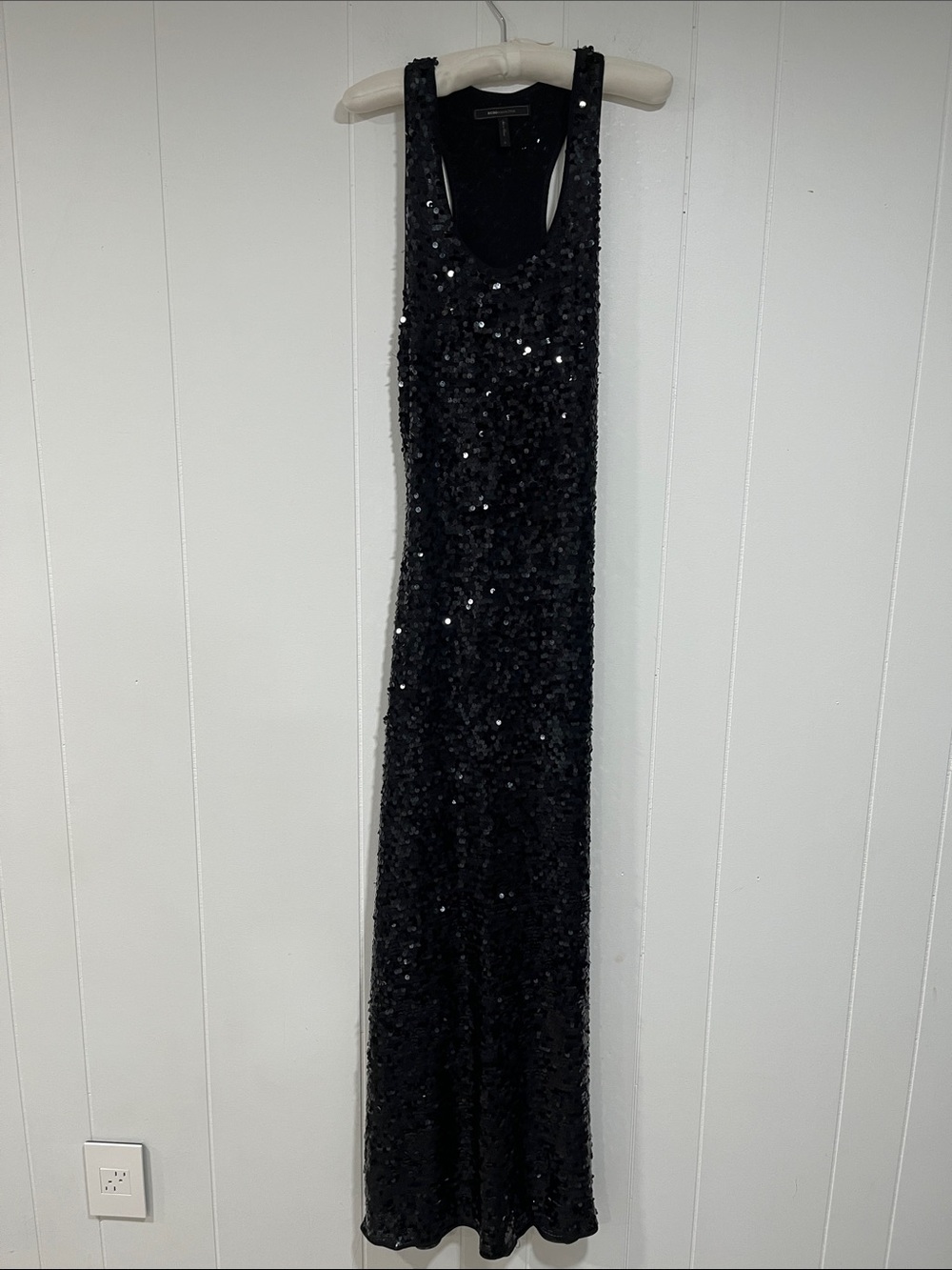 BCBGMaxAzria Black Sequin Maxi Tank Dress cocktail holiday S
